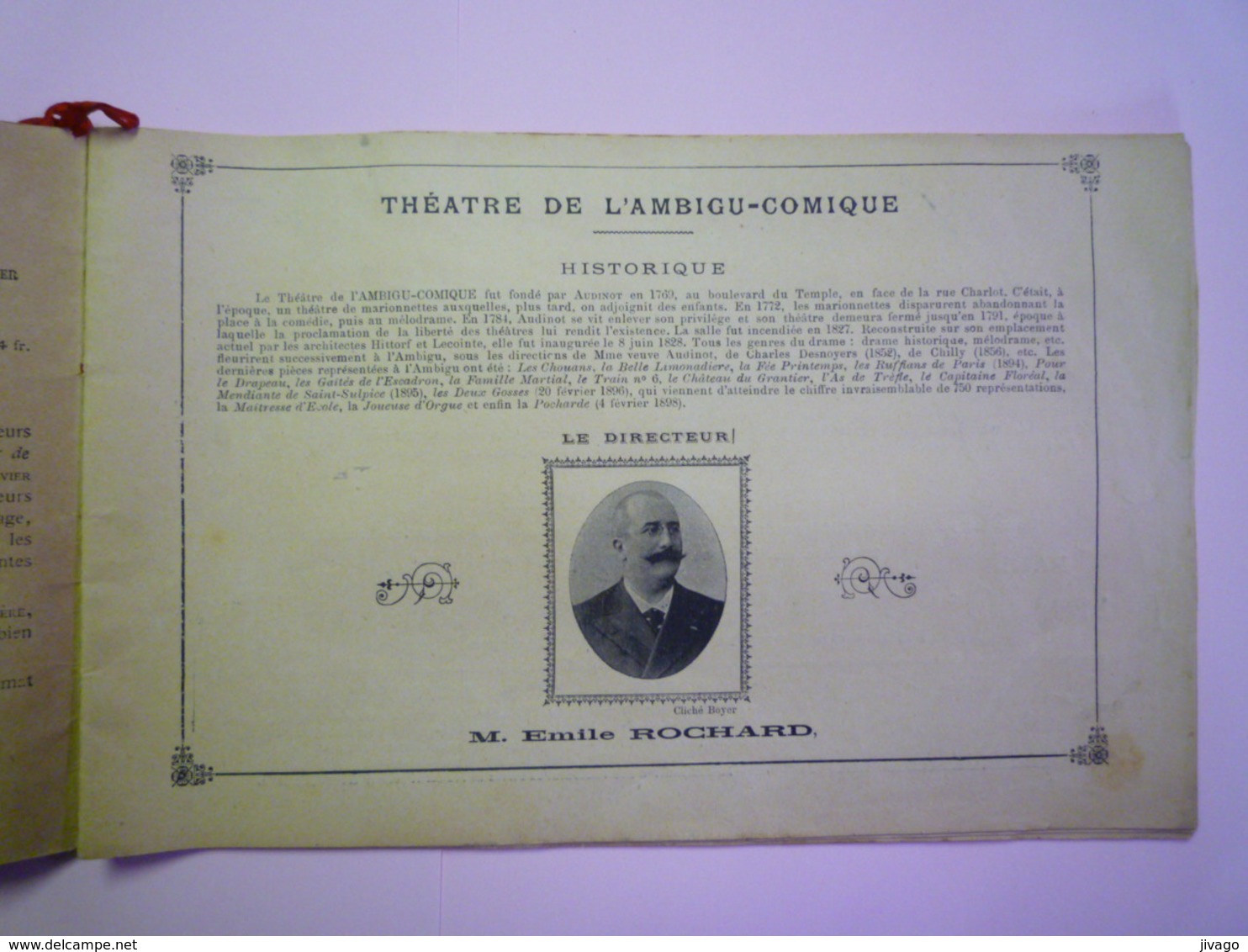 2019 - 1652  JOLI  PROGRAMME :  Le PHOTO PROGRAMME Des Théâtres  -   L'AMBIGU-COMIQUE  1897-1898   - Programmes