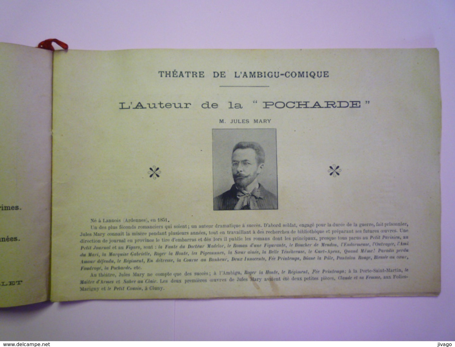 2019 - 1652  JOLI  PROGRAMME :  Le PHOTO PROGRAMME Des Théâtres  -   L'AMBIGU-COMIQUE  1897-1898   - Programmes