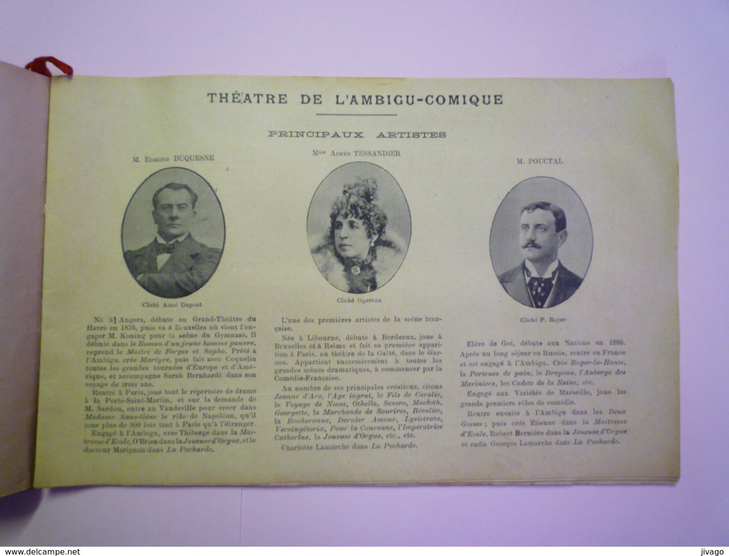 2019 - 1652  JOLI  PROGRAMME :  Le PHOTO PROGRAMME Des Théâtres  -   L'AMBIGU-COMIQUE  1897-1898   - Programmes