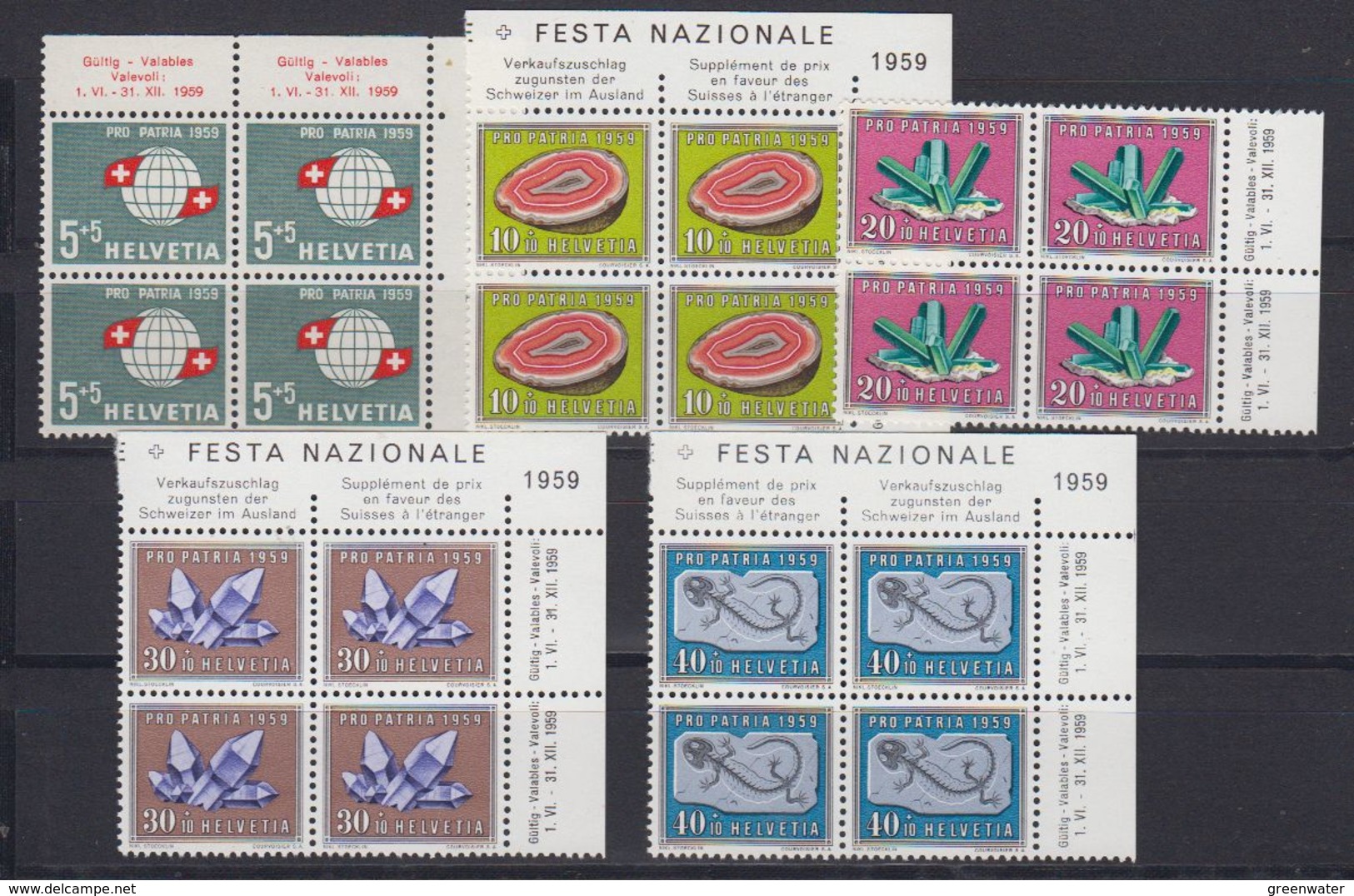 Switzerland 1959 Pro Patria 5v Bl Of 4 ** Mnh (43152) - Ongebruikt