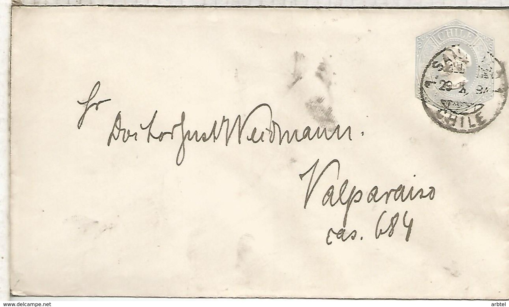 CHILE ENTERO POSTAL COLON SANTIAGO A VALPARAISO 1894 AL DORSO LLEGADA - Chili