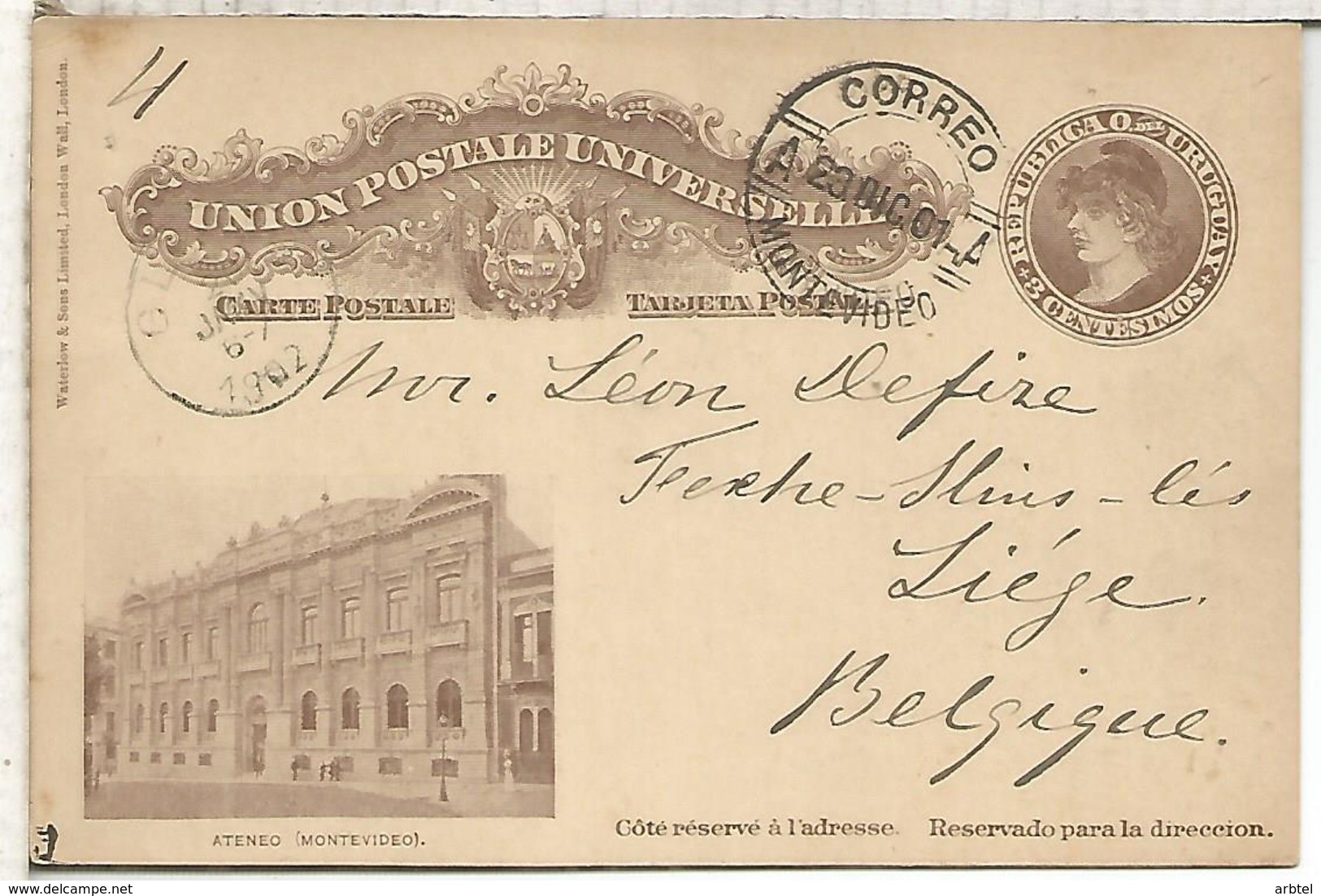 URUGUAY ENTERO POSTAL ATENEO 1901 - Uruguay