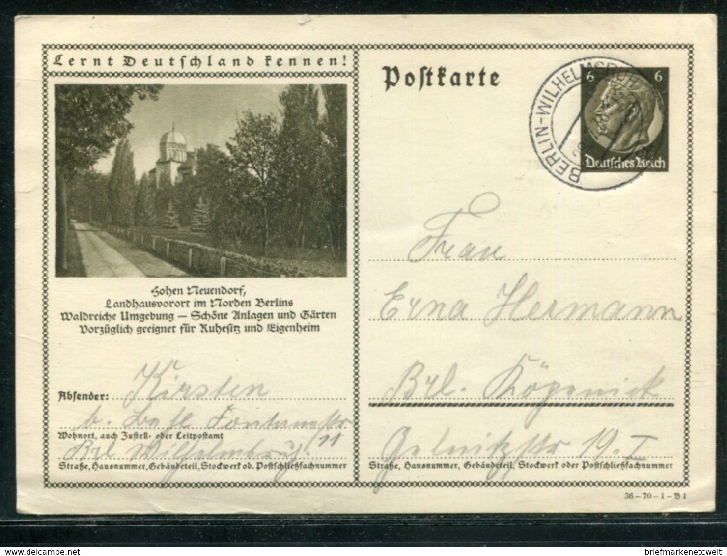 Deutsches Reich / Bildpostkarte > HOHEN NEUDORF Steg-Stempel Berlin-Wilhelmsruh (18110) - Sonstige & Ohne Zuordnung