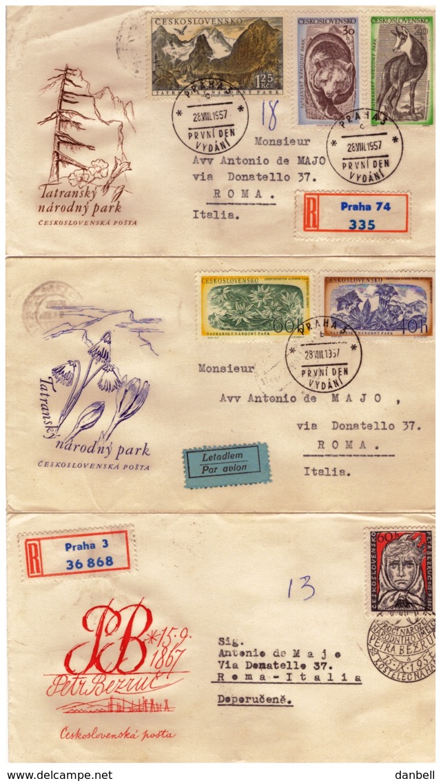 MG216) CECOSLOVACCHIA 1957 Lotto Di 5 FDC Raccomandate Viaggiate Sport -Tatra National Park - Storia Postale