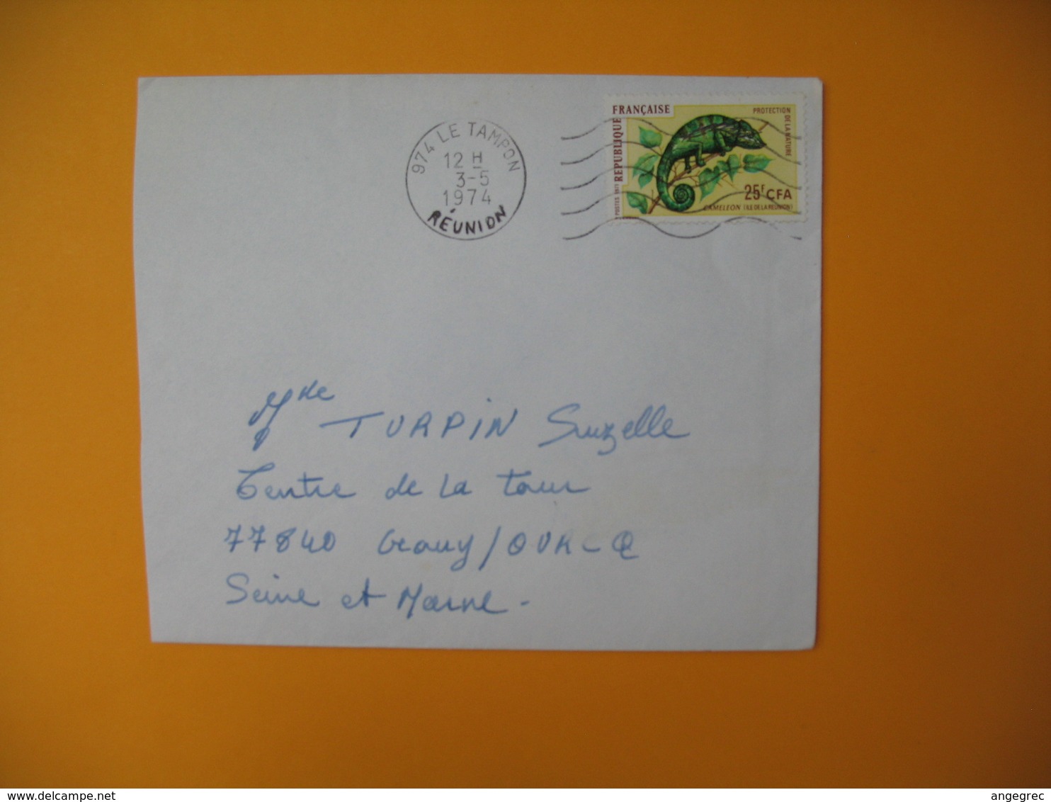 Lettre De La Réunion CFA  1974  N° 399 Caméléon Protection De La Nature De Tampon Pour La France - Briefe U. Dokumente