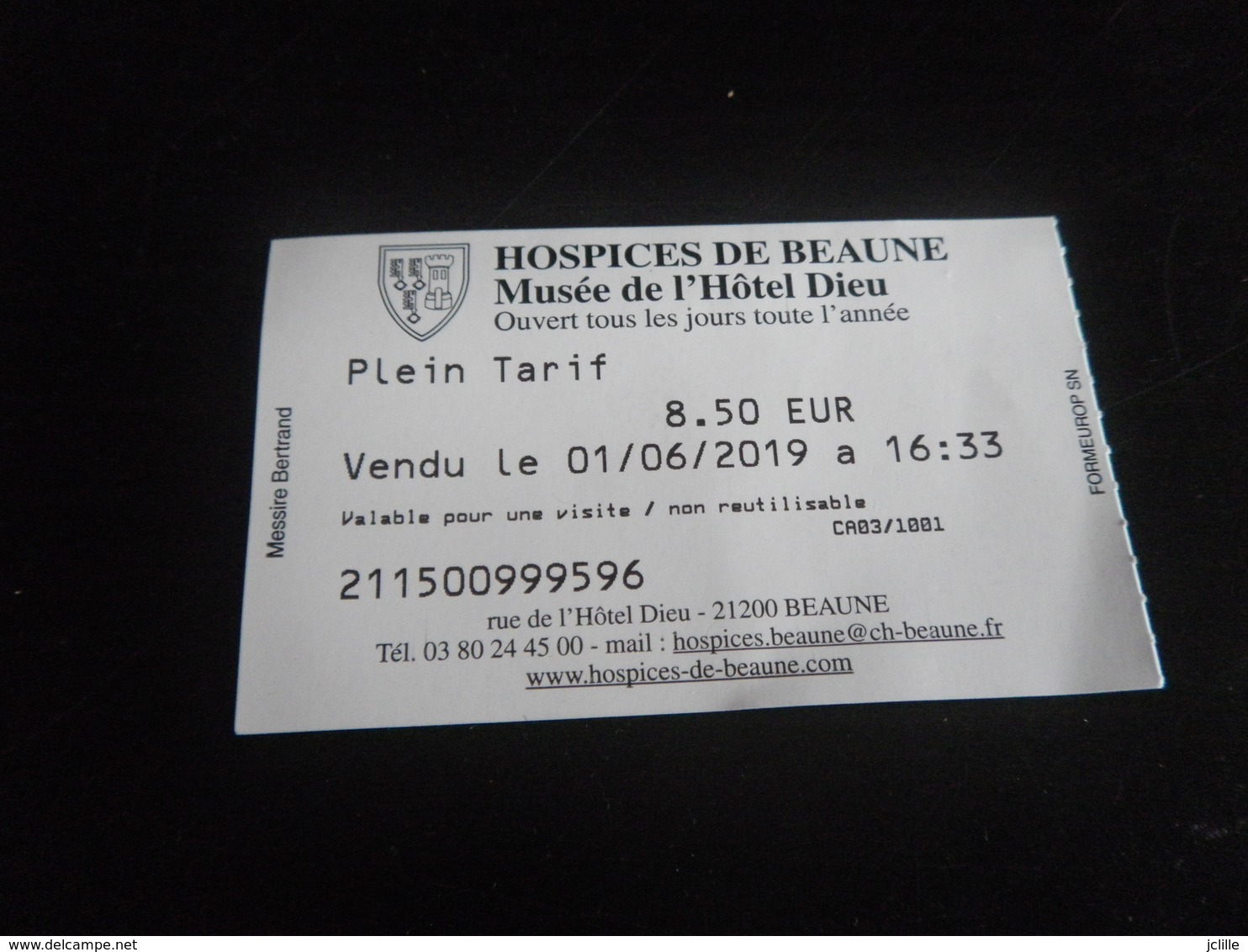 1 Ticket MUSEE - BEAUNE - HOTEL DIEU - Tickets - Vouchers