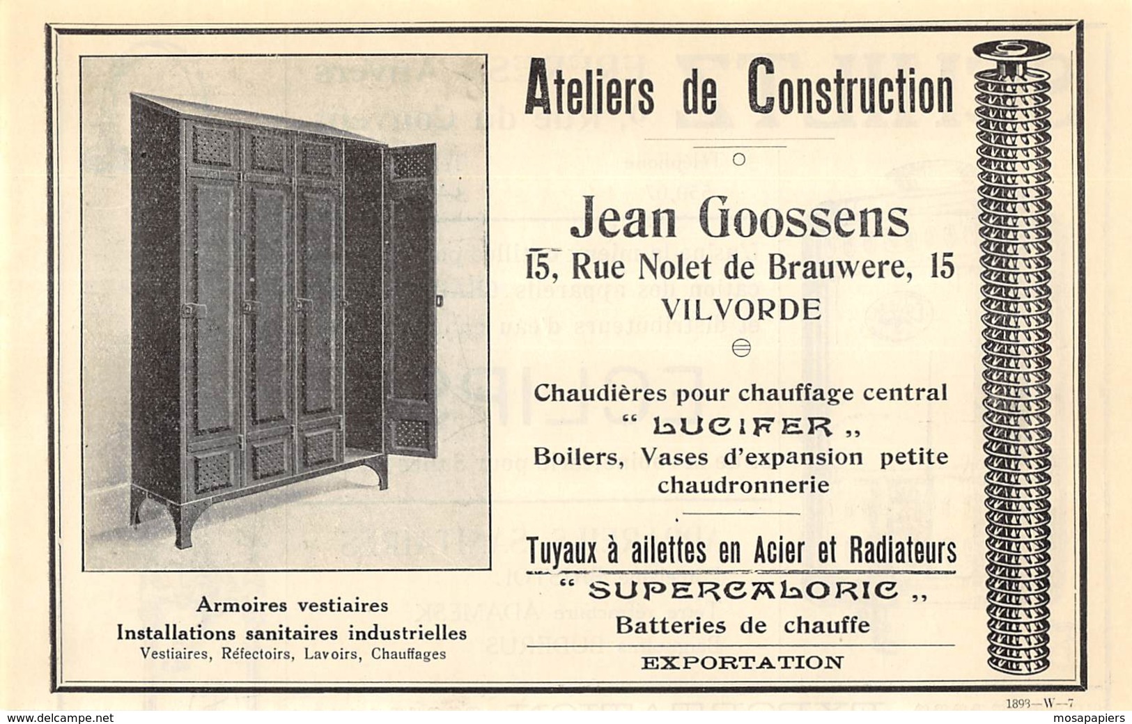 1927 - VILVORDE - Rue Nolet De Brauwere - Ateliers De Construction Jean GOOSSENS - Dim. 1/2 A4 - Advertising