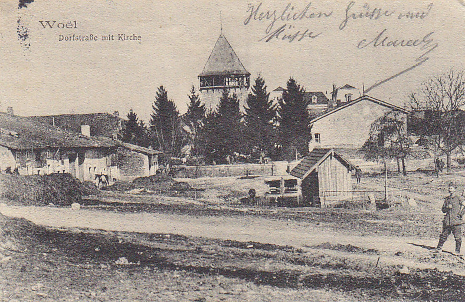 Woel ,Dorfstrasse Mit Kirche ,la Rue Du Village Et L'église ,1915 , 2 Scans - Autres & Non Classés