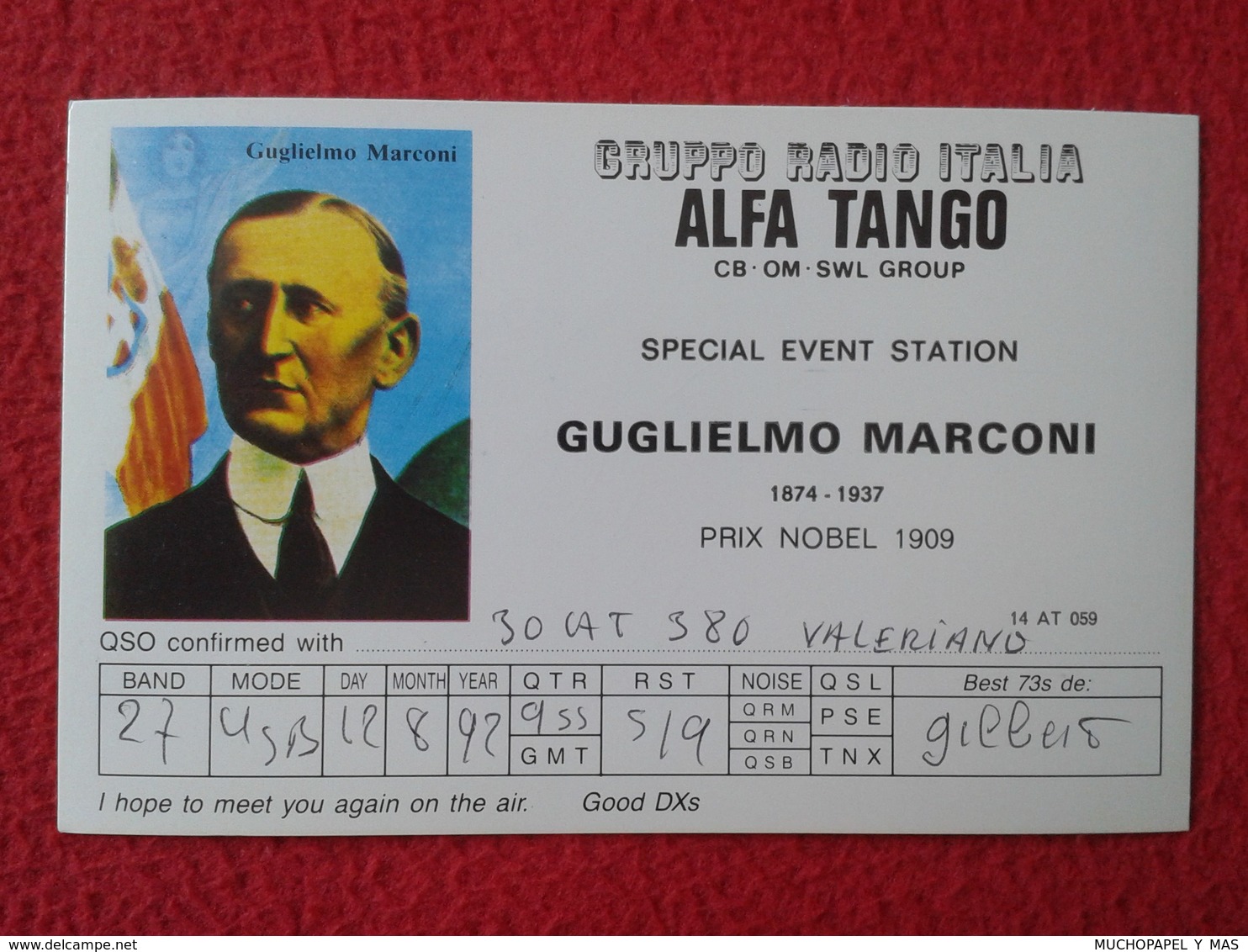 TARJETA TIPO POSTAL TYPE POST CARD QSL RADIOAFICIONADOS RADIO AMATEUR ITALIA ALFA TANGO GRUPPO GROUP GUGLIELMO MARCONI - Otros & Sin Clasificación