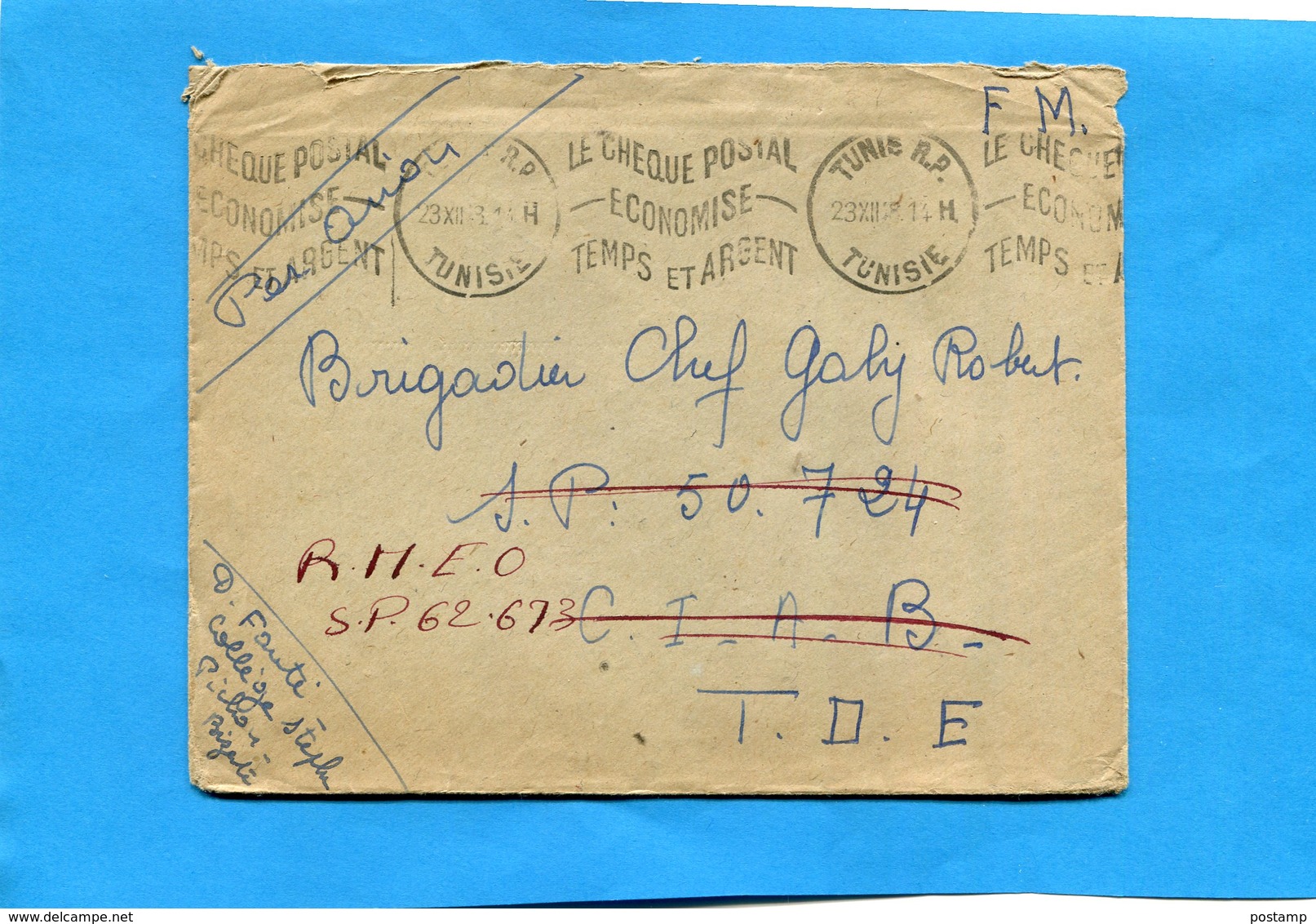 Marcophilie-guerre D'indochine-lettreF M-de Tunis 1946 Pour SP 50724-Réexpédiée SP 62673 --TO E - Guerre D'Indochine / Viêt-Nam