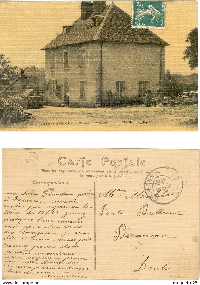Carte Postale Villers Grelot Oblitération ROULANS Du  20-10-1910  Petit Cachet De Facteur OR ( Origine Rurale ) - Oblitérations Mécaniques (Autres)
