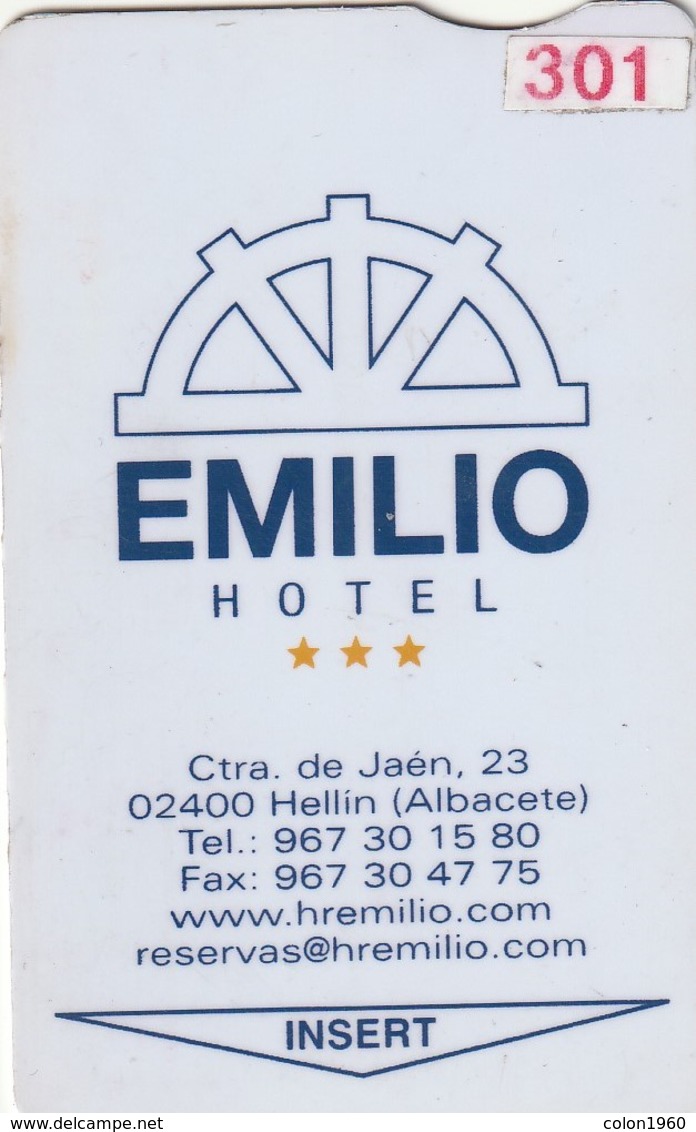 SPAIN. HOTEL KEY CARD. EMILIO HOTEL. HELLIN (ALBACETE). ESP-09706. (024). - Cartas De Hotels