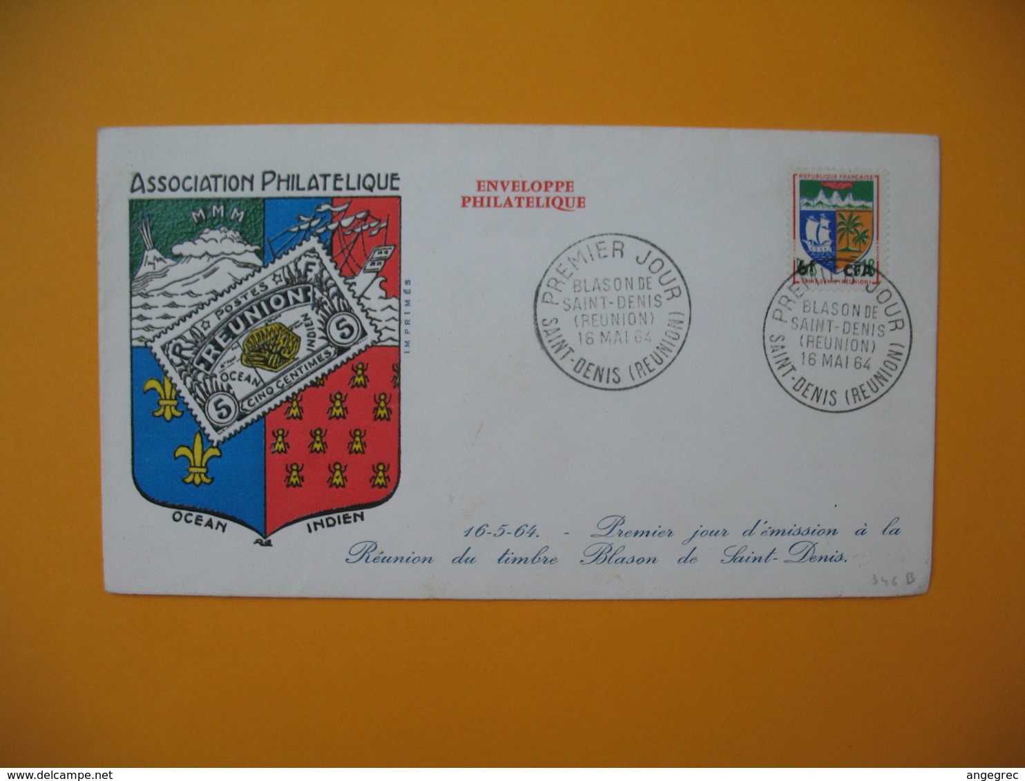 FDC  Réunion CFA 1964 N° 346B Blason De Saint Denis De La Réunion - Covers & Documents