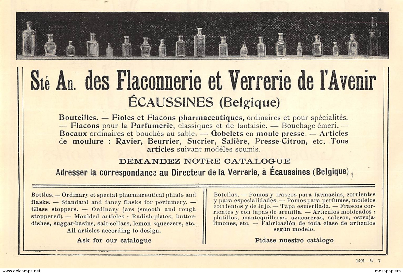 1927 - ECAUSSINES - Verreries Et Flaconneries De L'AVENIR - Dim. 1/2 A4 - Publicités