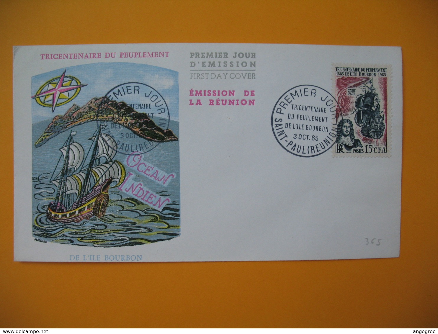 Enveloppe FDC  Réunion CFA 1965 N° 365 Tricentenaire Du Peuplement De L'Ile Bourbon Saint Paul - Covers & Documents
