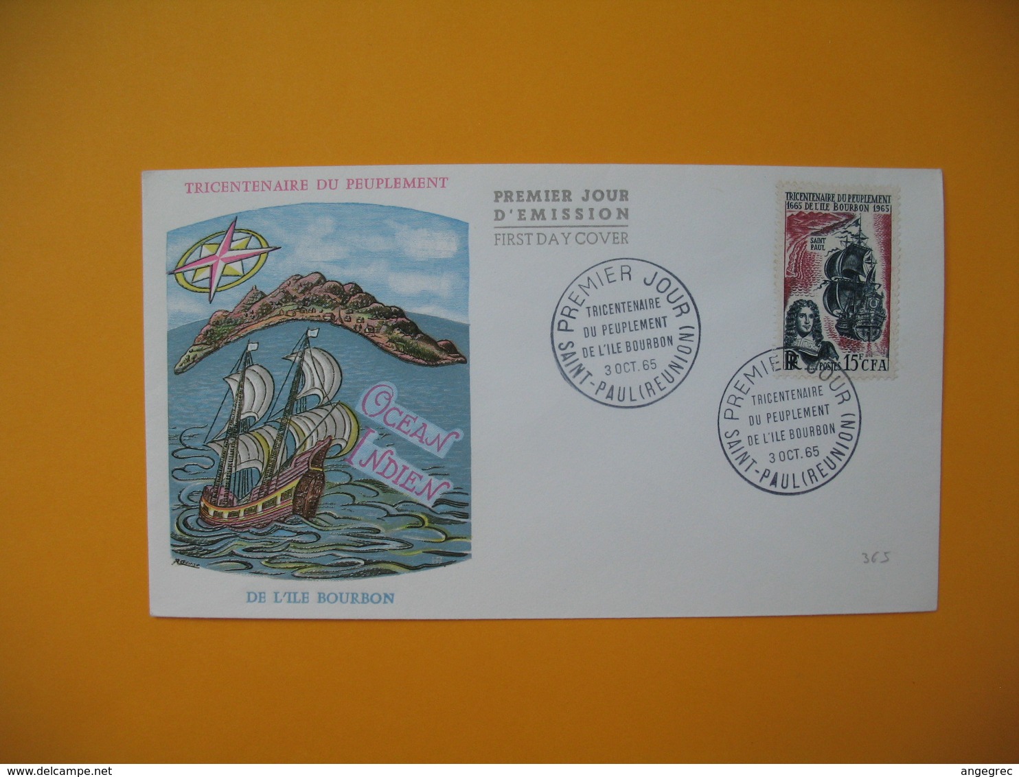 Enveloppe FDC  Réunion CFA 1965 N° 365 Tricentenaire Du Peuplement De L'Ile Bourbon Saint Paul - Covers & Documents