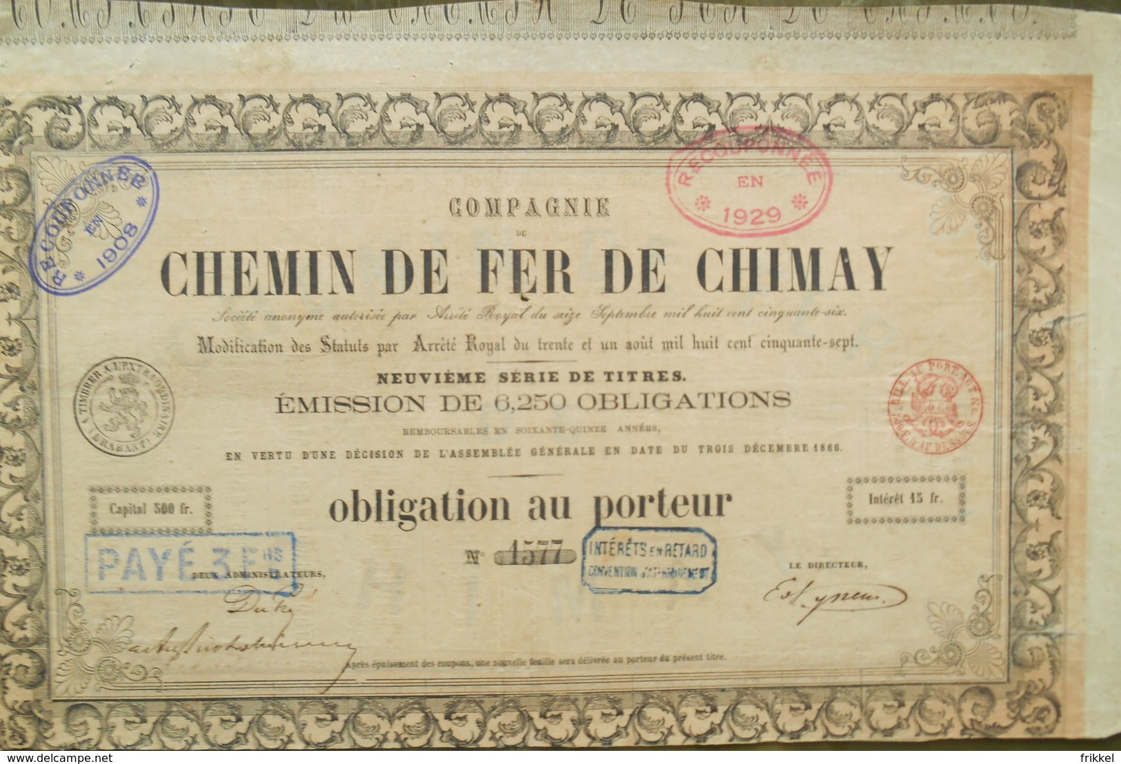 Compagnie Du Chemin De Fer De Chimay ( Aandeel Obligation Action ) - Chemin De Fer & Tramway