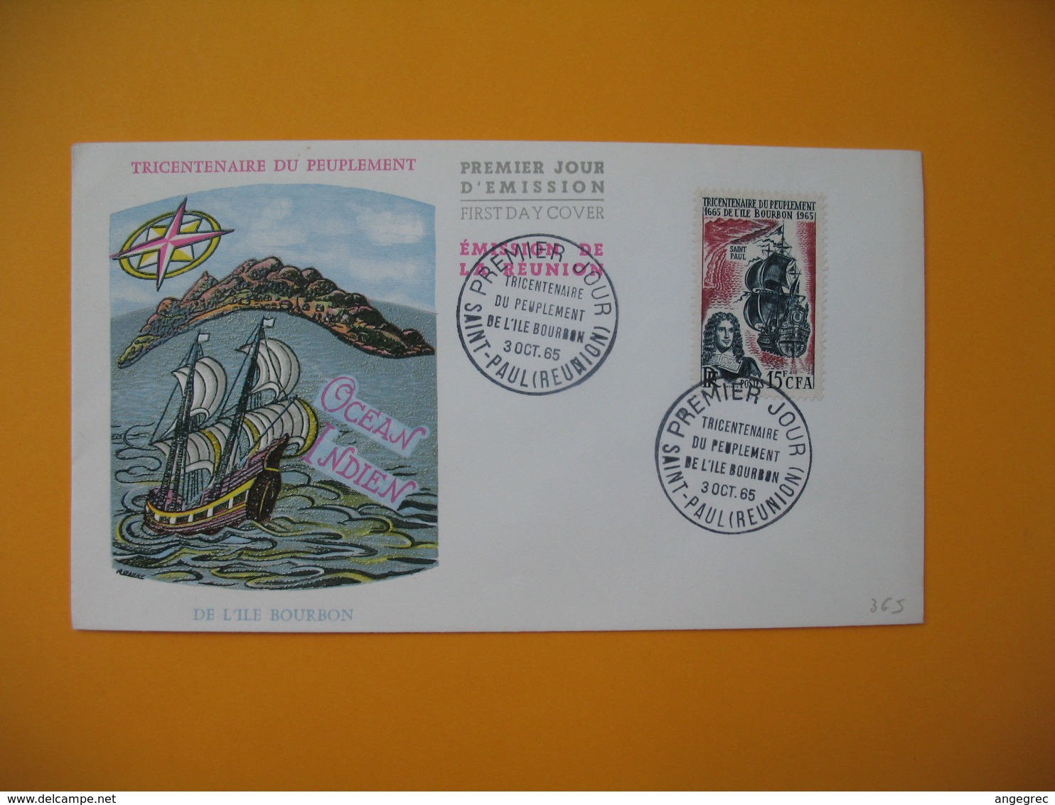 Enveloppe FDC  Réunion CFA 1965 N° 365 Tricentenaire Du Peuplement De L'Ile Bourbon Saint Paul - Covers & Documents