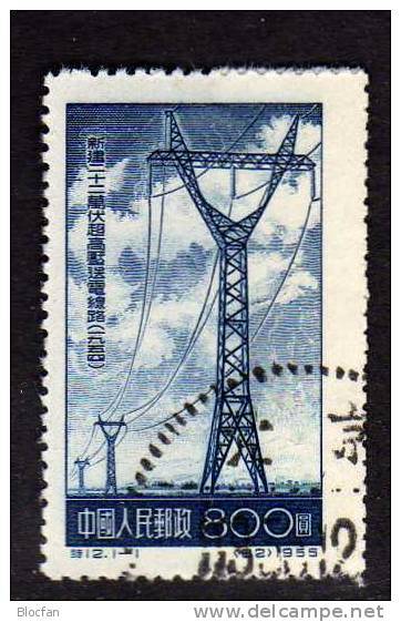 Hochspannungs-Leitung 1955 China 265 O 2€ Elektrifizierung Starkstrom-Überlandleitung Kraftwerk Stamp Of Chine CINA - Oblitérés