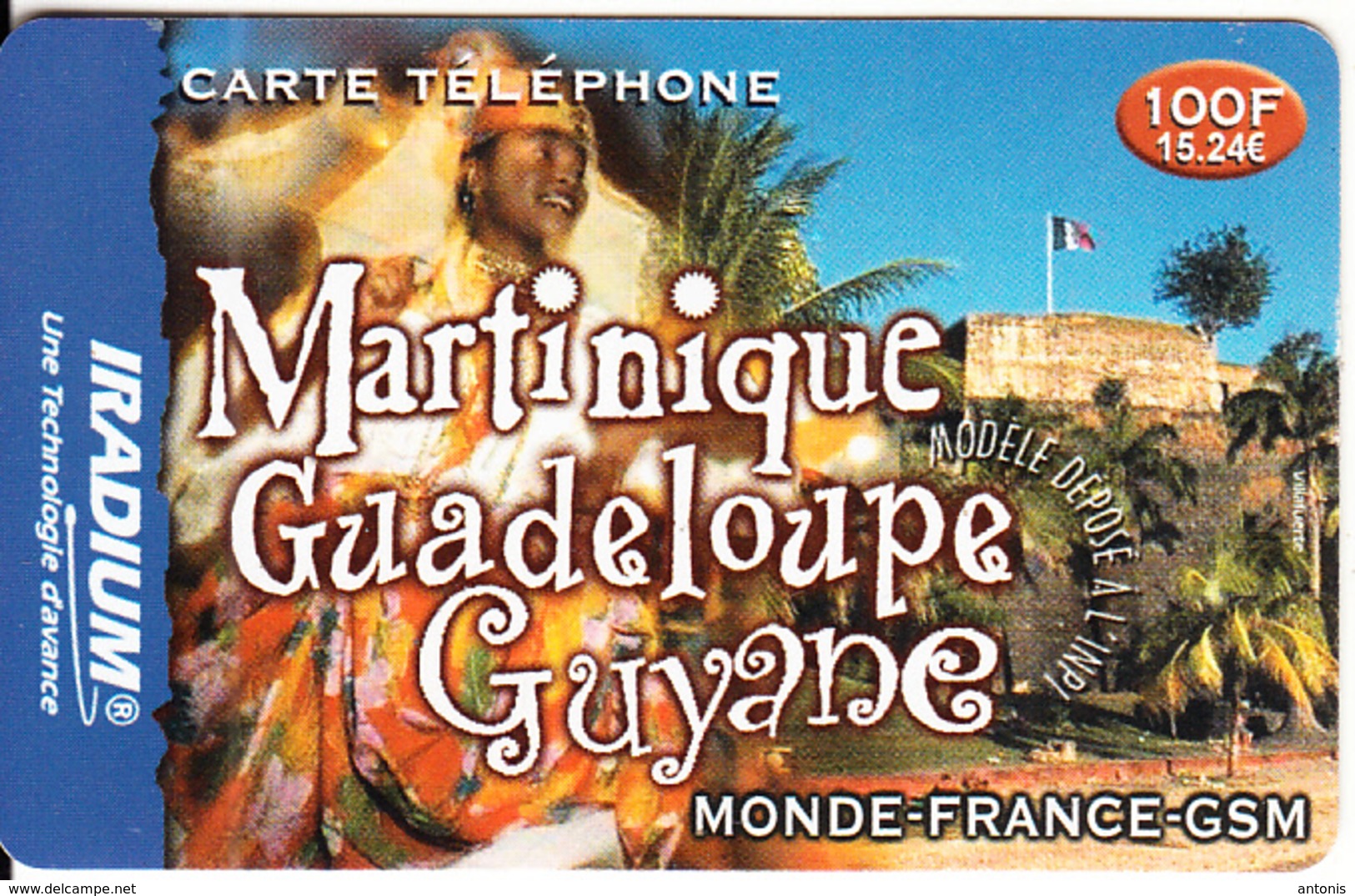 FRANCE - Martinique-Guadeloupe-Guyane, Iradium Prepaid Card 100F/15.24 Euro(matt Surface), Exp.date 31/12/02, Used - Otros & Sin Clasificación