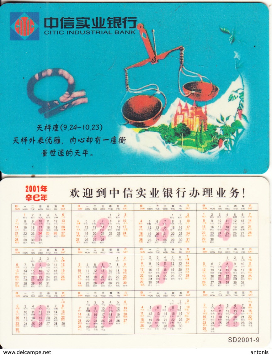 CHINA - Zodiac/Libra, Calendar 2001, Citic Industrial Bank - Dierenriem