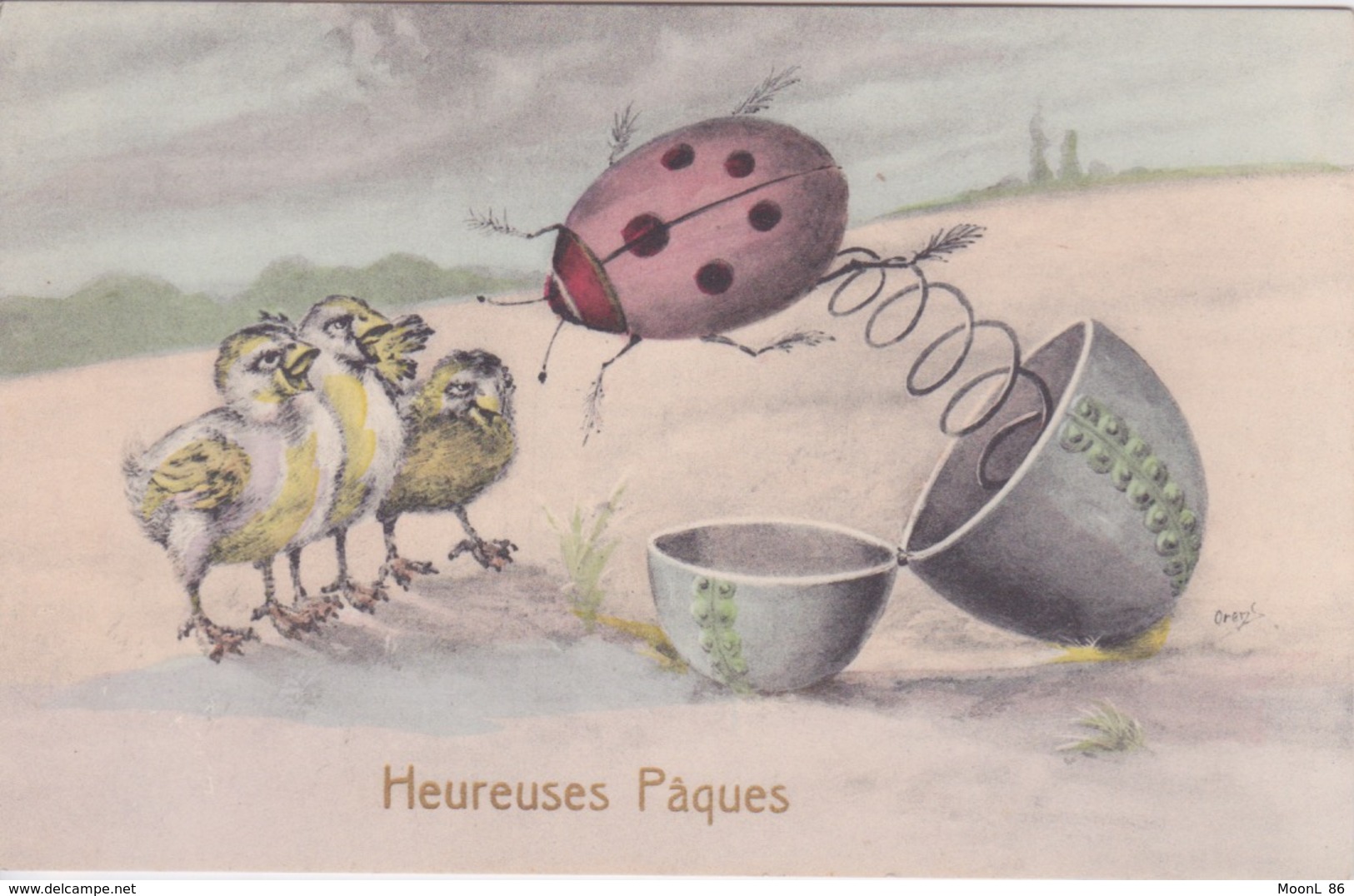 HEUREUSES PAQUES - COCCINELLE SORTANT DE L'OEUF -COA FANTAISIE VIENNOISE  SERIE 18 - Pâques