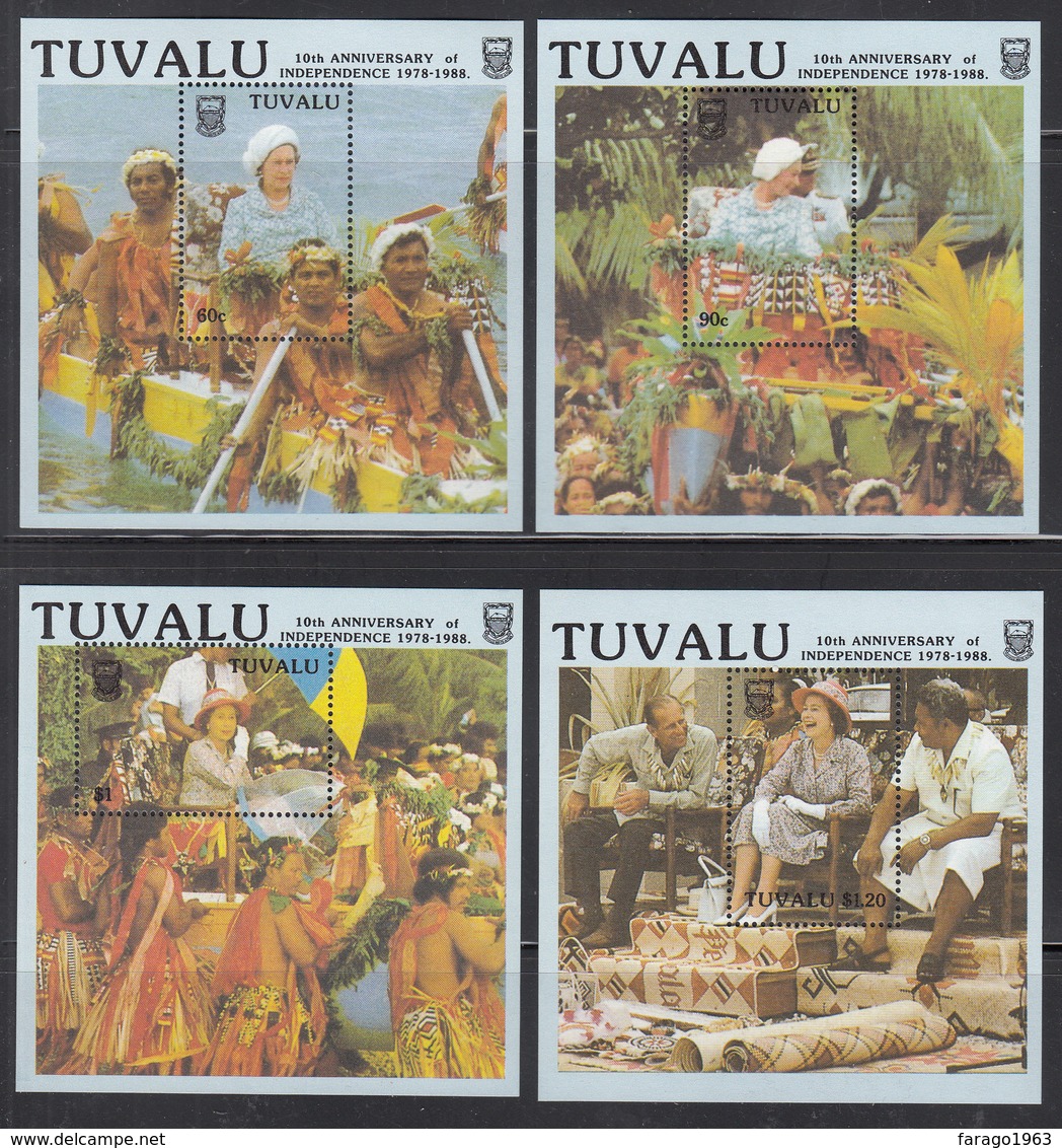1988 Tuvalu Independence Anniversary QEII   Complete Set Of 4  Souvenir Sheets MNH - Tuvalu