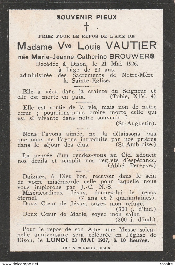 Marie Jeanne Catharine Brouwers-dison 1926 - Images Religieuses