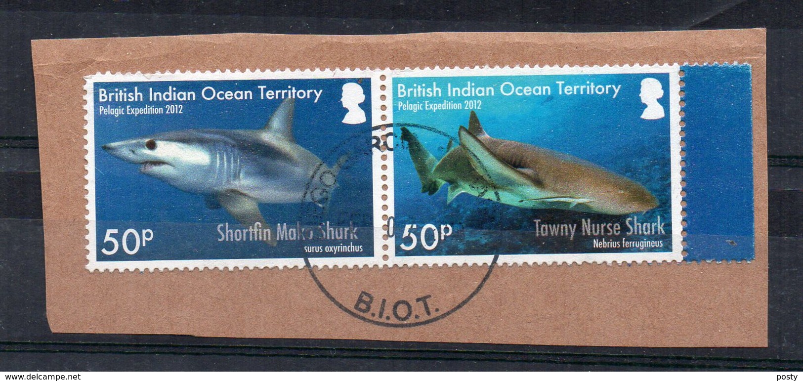 TERRITOIRE BRITANNIQUE DE L'OCEAN INDIEN - BRITISH INDIAN OCEAN TERRITORY - 2012 - REQUINS - SHARKS - Oblitéré - Used - - Territoire Britannique De L'Océan Indien