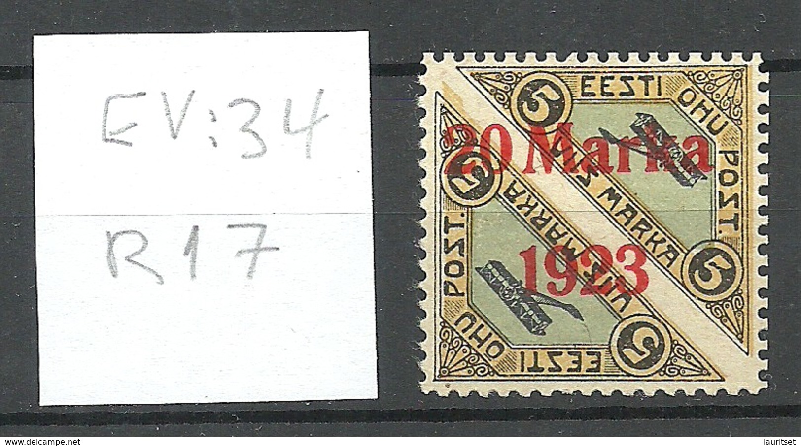 ESTLAND ESTONIA 1923 Michel 44 Bb (ziegelrot/brick Red) + ERROR ABART EV: 34 Pos R17 * - Estland