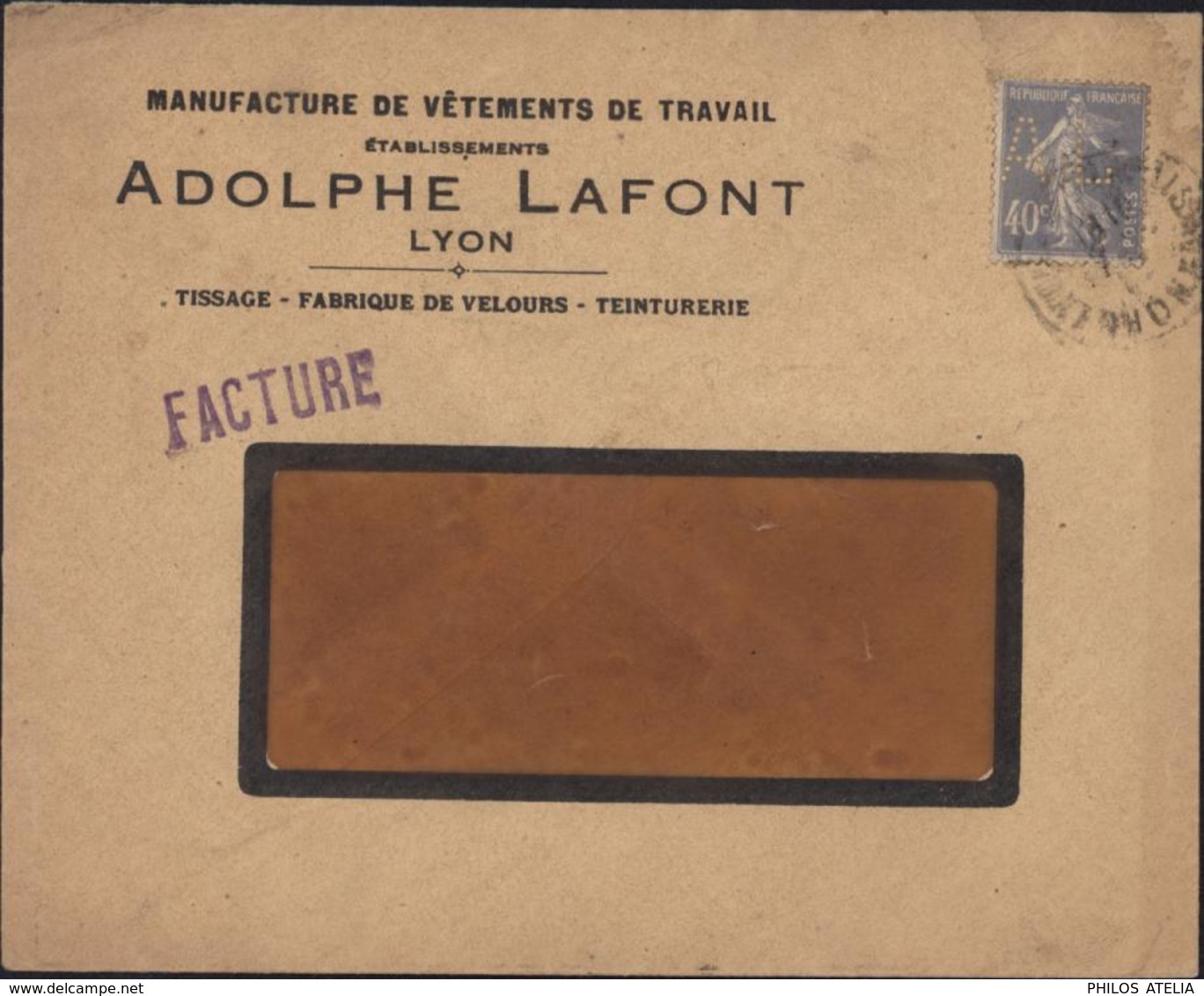 YT 237 Semeuse Camée Bleu 40c Perforé AL Adolphe Lafont Lyon CAD Arrivée Neuilly Plaisance 23 5 32 Ancoper AL119 - Otros & Sin Clasificación