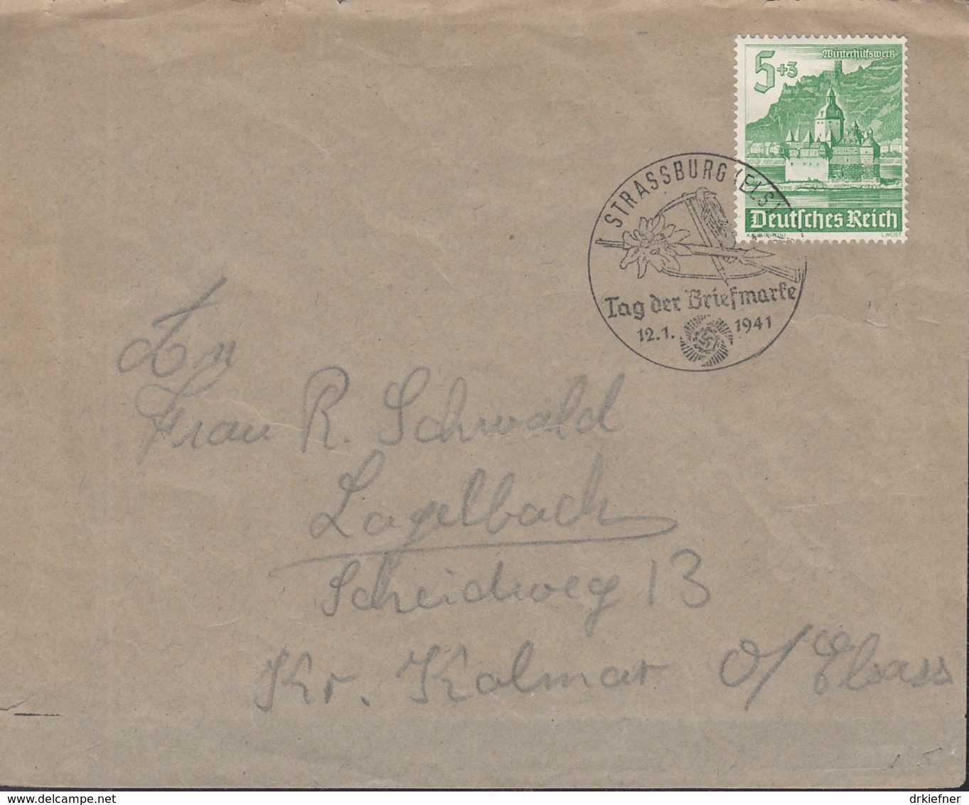 DR  753 EF Auf Brief Mit Sonderstempel: Strassburg Tag Der Briefmarke 12.1.1941, Edelweiß, Eispickel - Lettres & Documents