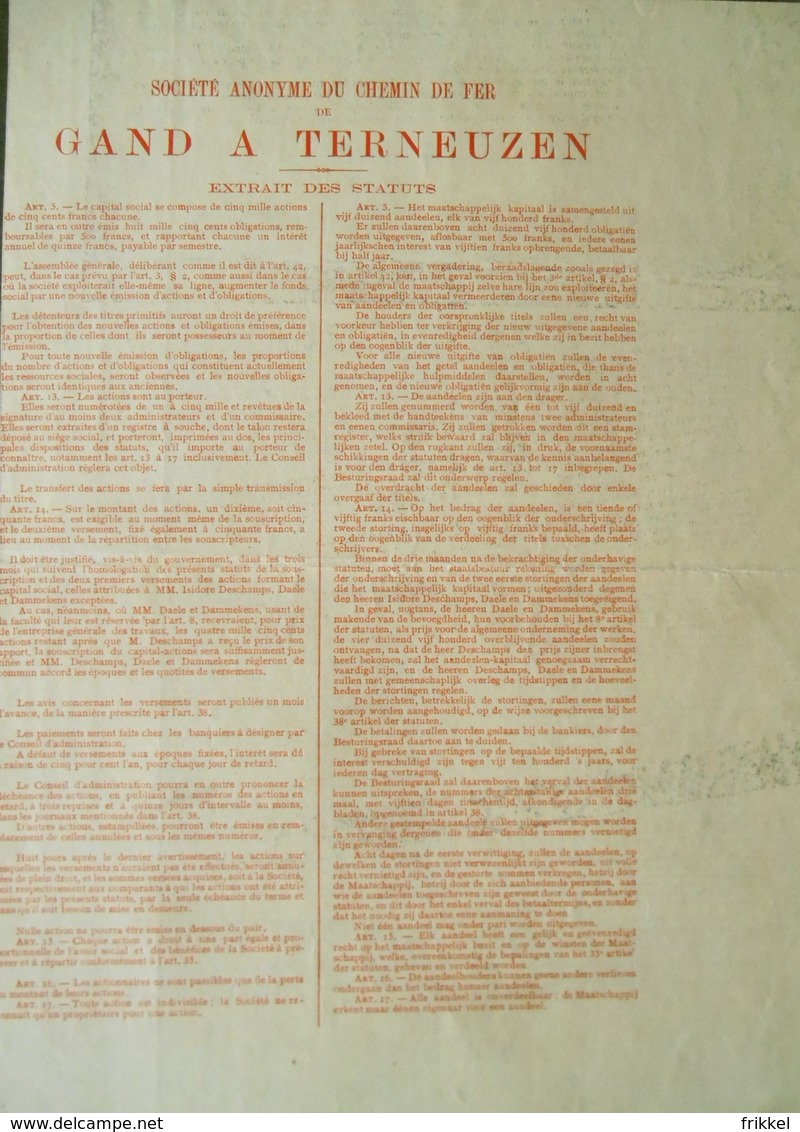 Société Anonyme Du Chemin De Fer Gand à Terneuzen 1865 ( Aandeel Obligation Action ) - Chemin De Fer & Tramway