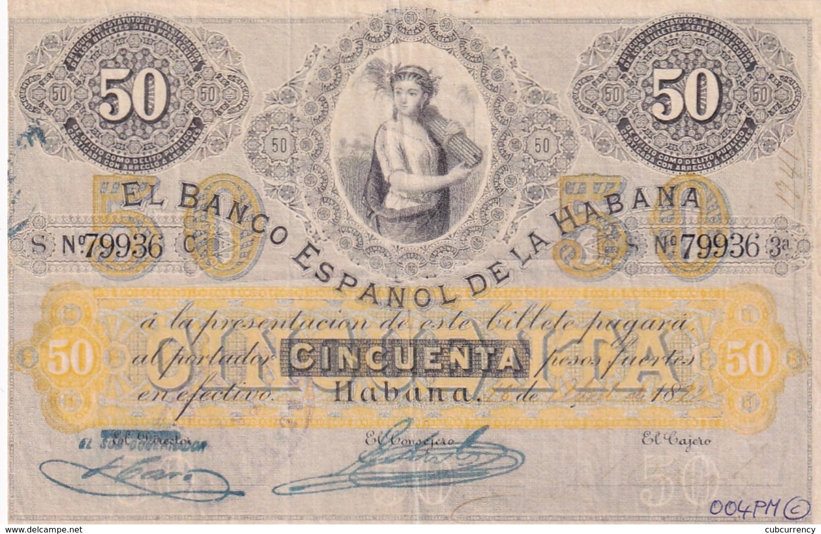 Cuba  El Banco Espanol De La Habana 50 Pesos COPY, Pick 22, Meleg H04 - Cuba