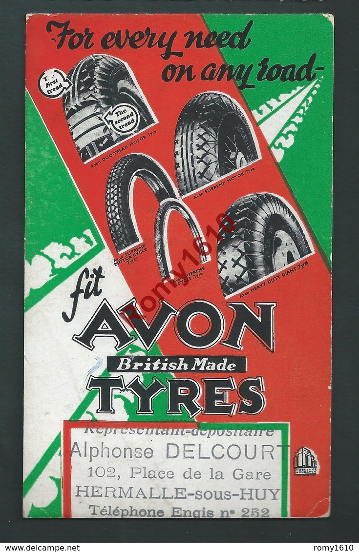 Publicité Avon Tyres (Pneus) Sur Papier Buvard. Maison Delcourt à Hermalle-sous-Huy - Engis