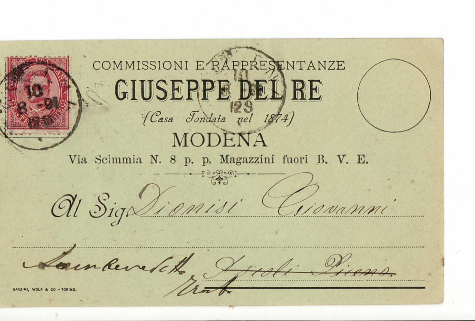 3564 MODENA DEL RE 1891 - Storia Postale