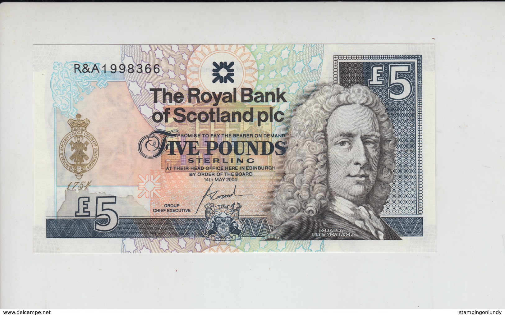 AB324. The Royal Bank Of Scotland Plc £5 Banknote 14th May 2004. #R&A 1998366 FREE UK P+P - 5 Pounds