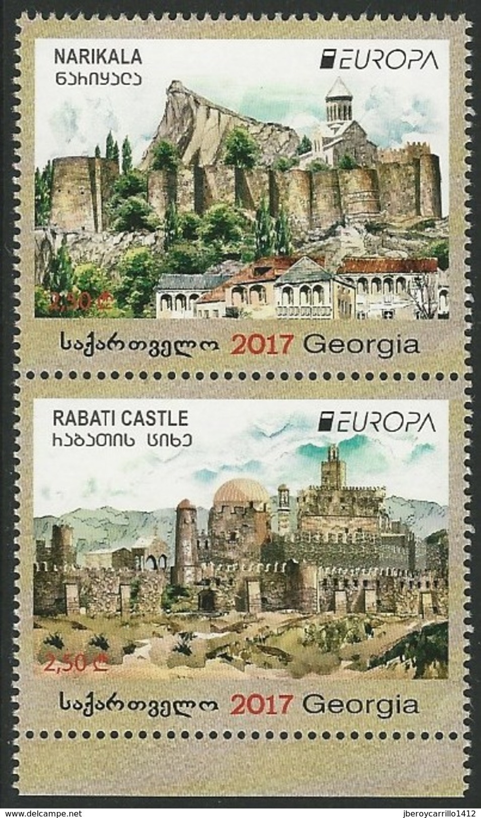 GEORGIA / GEORGIEN.-  EUROPA 2017 -"CASTILLOS - CASTLES - SCHLÖSSER".-SERIE De 2 V.VERTICALES  De La HOJITA BLOQUE - 2017