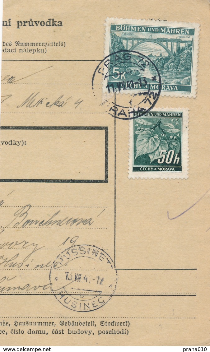 BuM (IMG2011) - Böhmen Und Mähren (1941) Prag 72 - Praha 72 / Hussinetz - Husinec (Postal Parcel Dispach) Tariff: 5,50 K - Briefe U. Dokumente