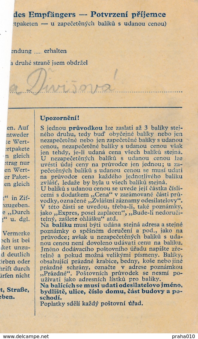 BuM (IMG2012) - Böhmen Und Mähren (1941) Prag 70 - Praha 70 (Postal Parcel Dispach) Tariff: 5,50 K - Briefe U. Dokumente