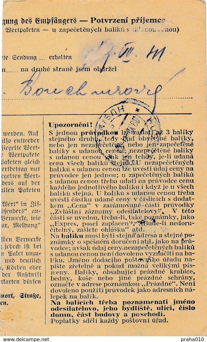 BuM (IMG2014) - Böhmen Und Mähren (1941) Prag 72 - Praha 72 / Hussinetz - Husinec (Postal Parcel Dispach) Tariff 15,50 K - Briefe U. Dokumente