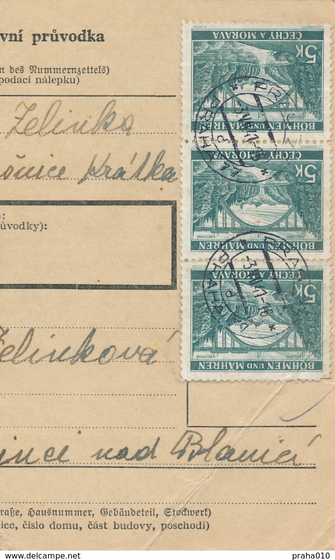 BuM (IMG2020) - Böhmen Und Mähren (1941) Prag 77 - Praha 77 / Hussinetz - Husinec (Postal Parcel Dispach) Tariff 15,00 K - Briefe U. Dokumente