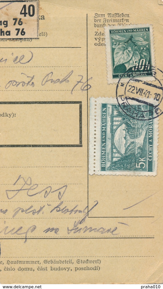 BuM (IMG2023) - Böhmen Und Mähren (1941) Prag 76 - Praha 76 / Hussinetz - Husinec (Postal Parcel Dispach) Tariff 5,50 K - Briefe U. Dokumente