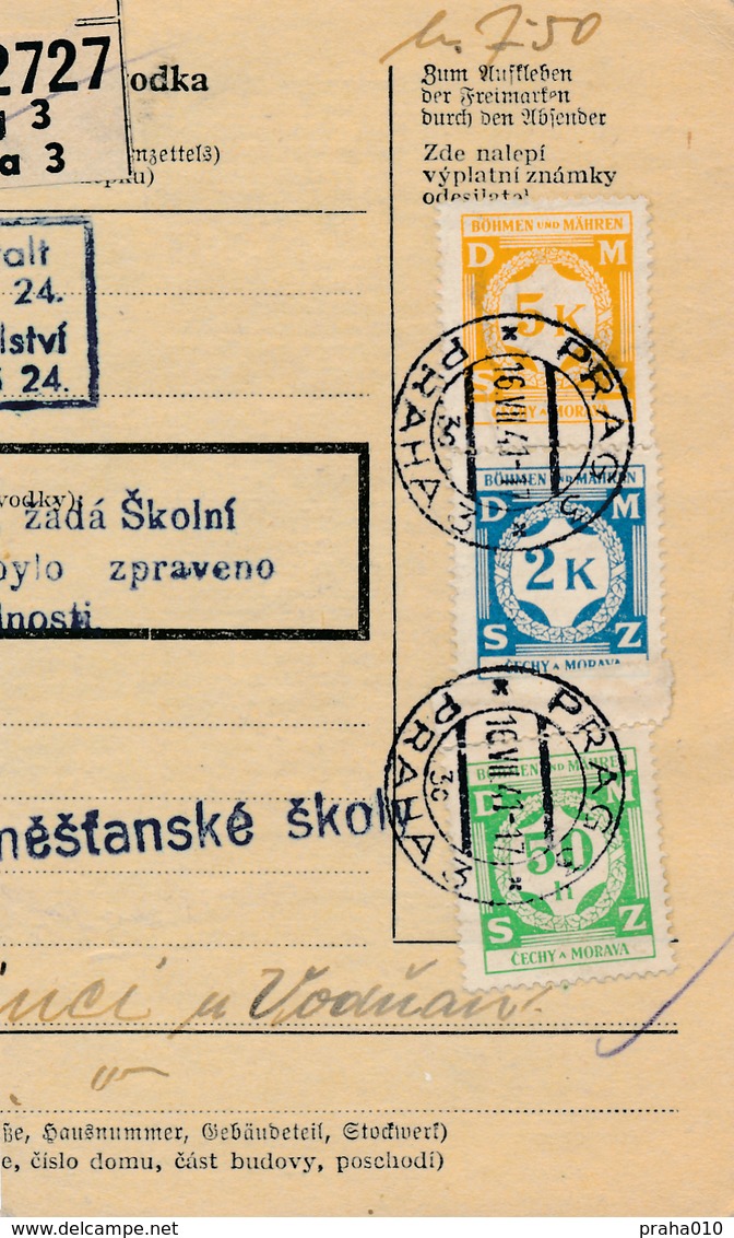 BuM (IMG2026) - Böhmen Und Mähren (1941) Prag 3 - Praha 3 / Hussinetz - Husinec (Postal Parcel Dispach) Tariff 7,50 K - Briefe U. Dokumente
