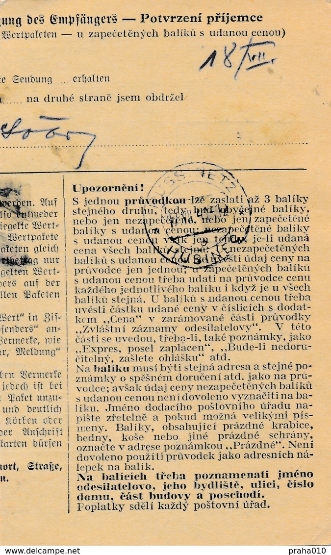 BuM (IMG2026) - Böhmen Und Mähren (1941) Prag 3 - Praha 3 / Hussinetz - Husinec (Postal Parcel Dispach) Tariff 7,50 K - Briefe U. Dokumente