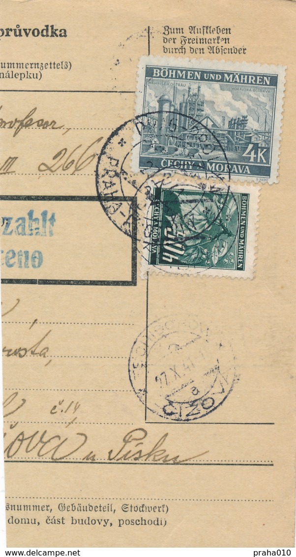 BuM (IMG2028) - Böhmen Und Mähren (1941) Pibrans - Pribram / Prag-Protiwin - Pr... (Postal Parcel Dispach) Tariff 4,50 K - Briefe U. Dokumente