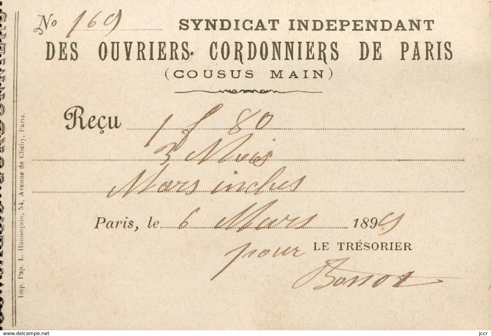 Livret du Syndicat Indépendant des Ouvriers Cordonniers (cousu main) de Paris - 1899