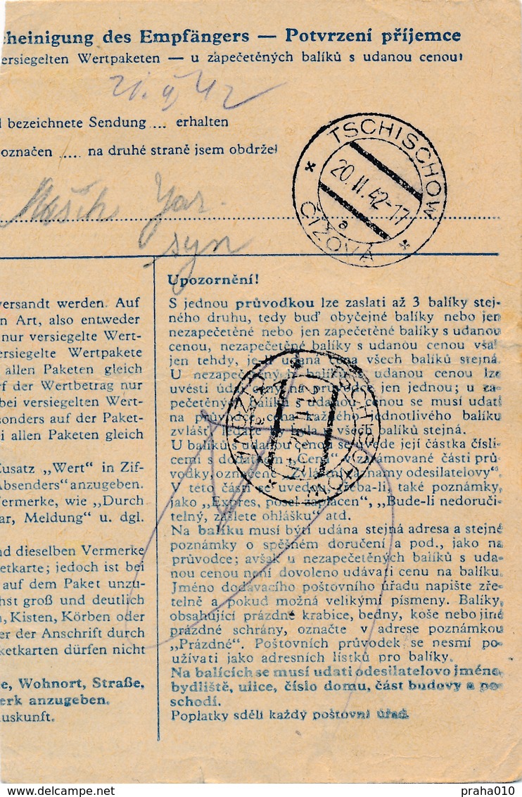 BuM (IMG2039) - Böhmen Und Mähren (1942) Pilsen 4 - Plzen 4 / Tschischow - Cizova (Postal Parcel Dispach) Tariff: 4,50 K - Briefe U. Dokumente