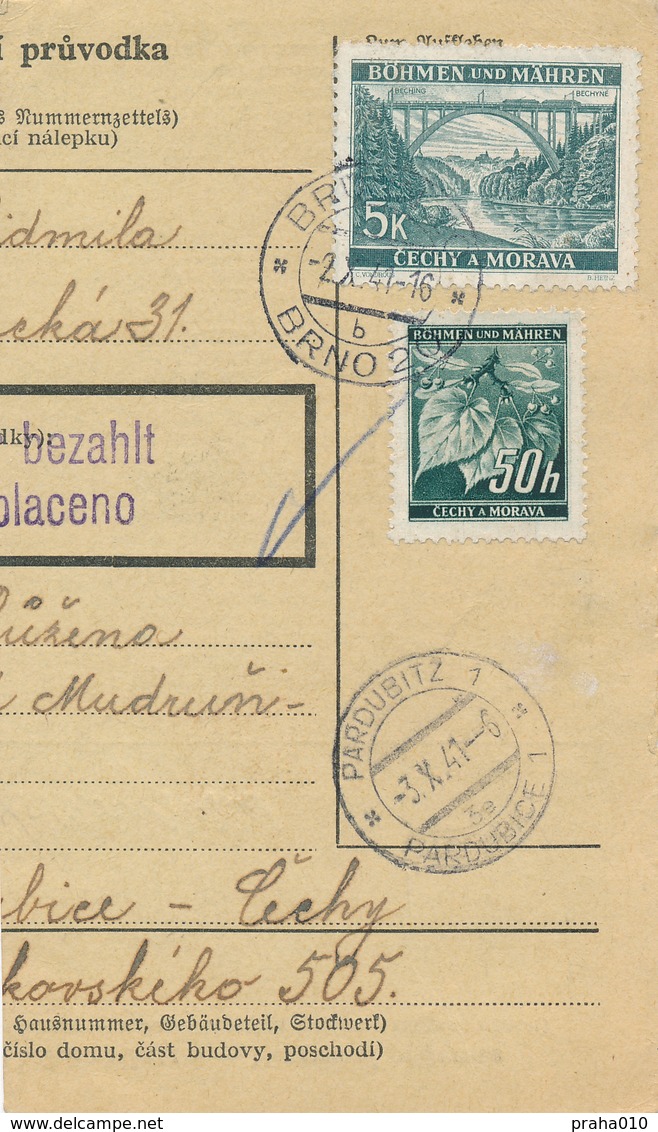 BuM (IMG2041) - Böhmen Und Mähren (1941) Brünn 20 - Brno 20 / Pardubitz 1 - Pa... (Postal Parcel Dispach) Tariff: 5,50 K - Briefe U. Dokumente