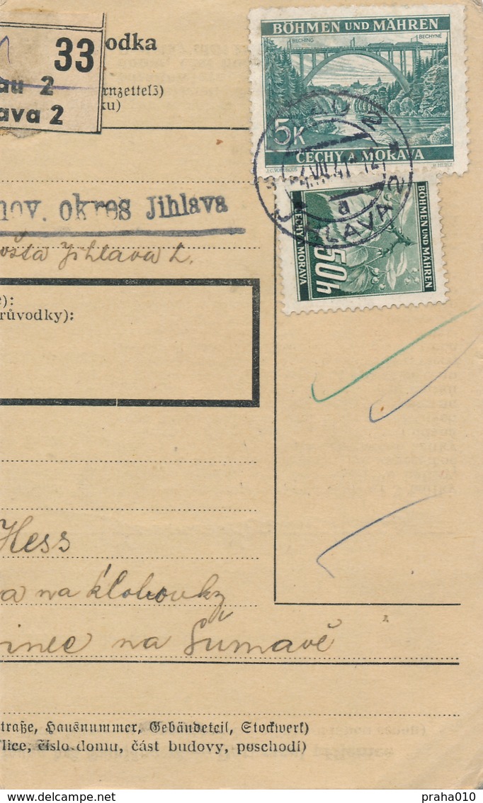 BuM (IMG2043) - Böhmen Und Mähren (1941) Iglau 2 - Jihlava 2 / Hussinetz - Husinec (Postal Parcel Dispach) Tariff 5,50 K - Briefe U. Dokumente